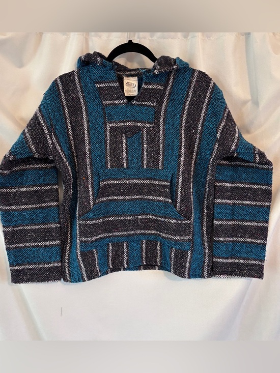 Franks Other - Authentic Men's Baja Hoodie - Teal & Gray Stripes from Mexico. Size Small, Relax